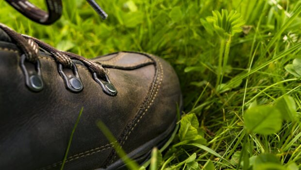Black Leather boots on the Grass