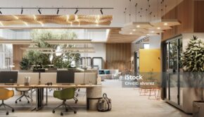 3D image of an environmentally friendly coworking office space