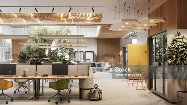 3D image of an environmentally friendly coworking office space